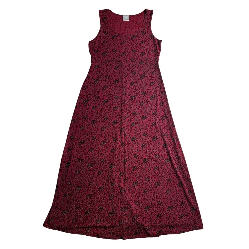 Rabbit Designs Women Red Black Floral Scroll Maxi Dress Sleeveless Size 12M USA